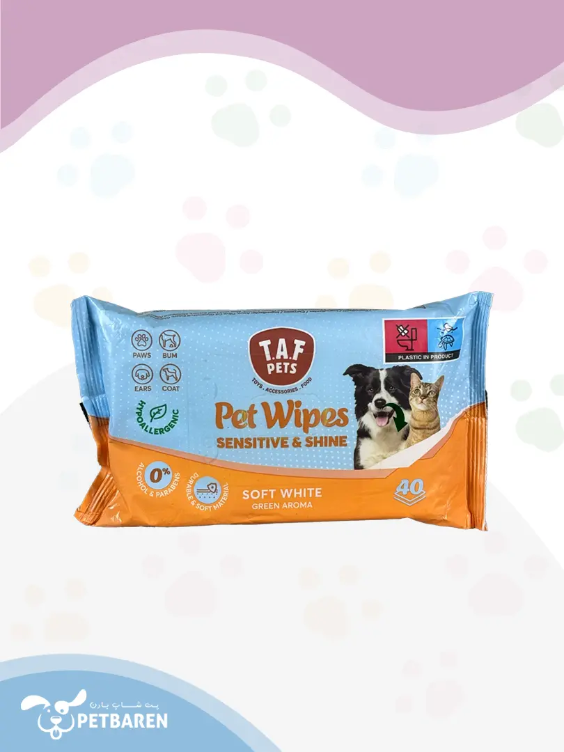 دستمال مرطوب سگ و گربه تاف ۵۰ برگی – بدون الکل برای تمیز کردن مو و بدن